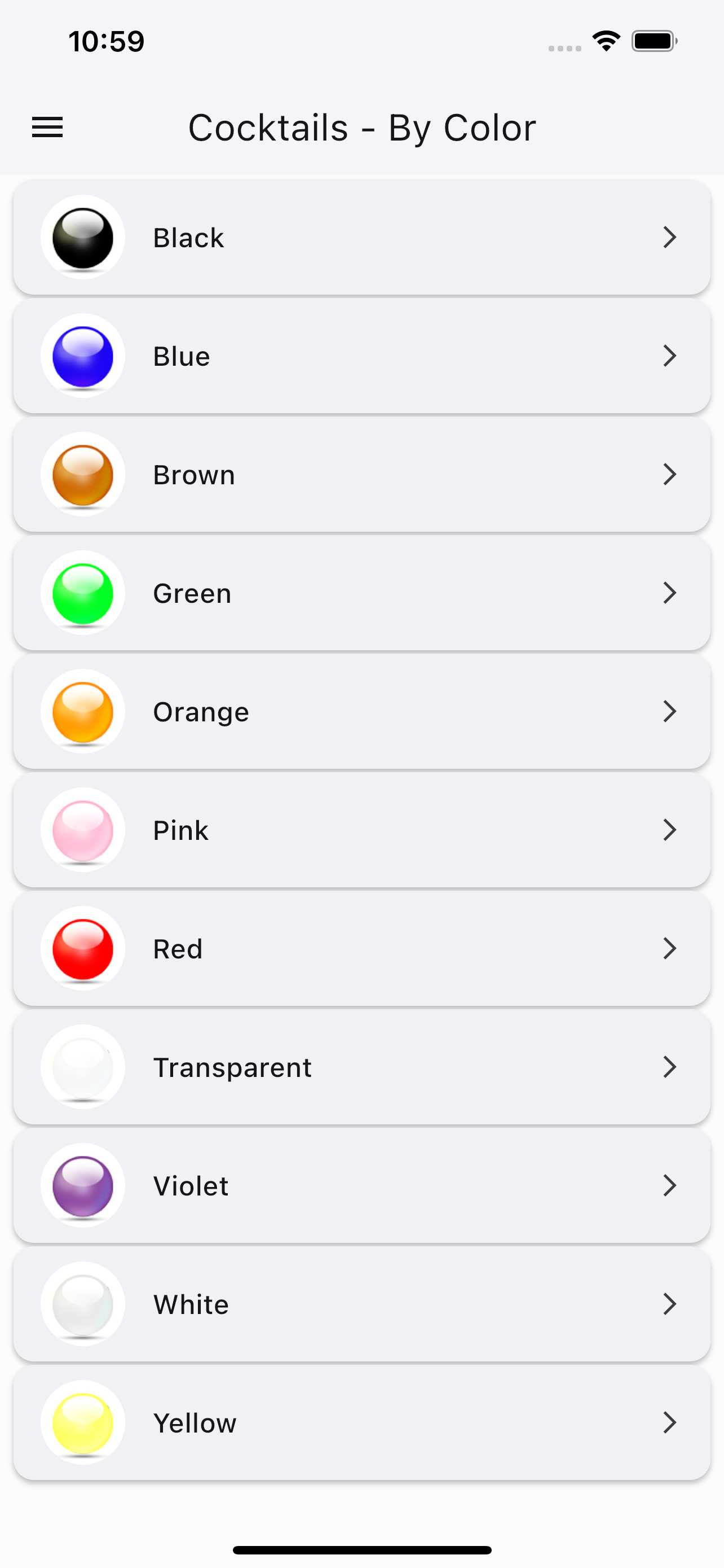 Filter cocktails by color